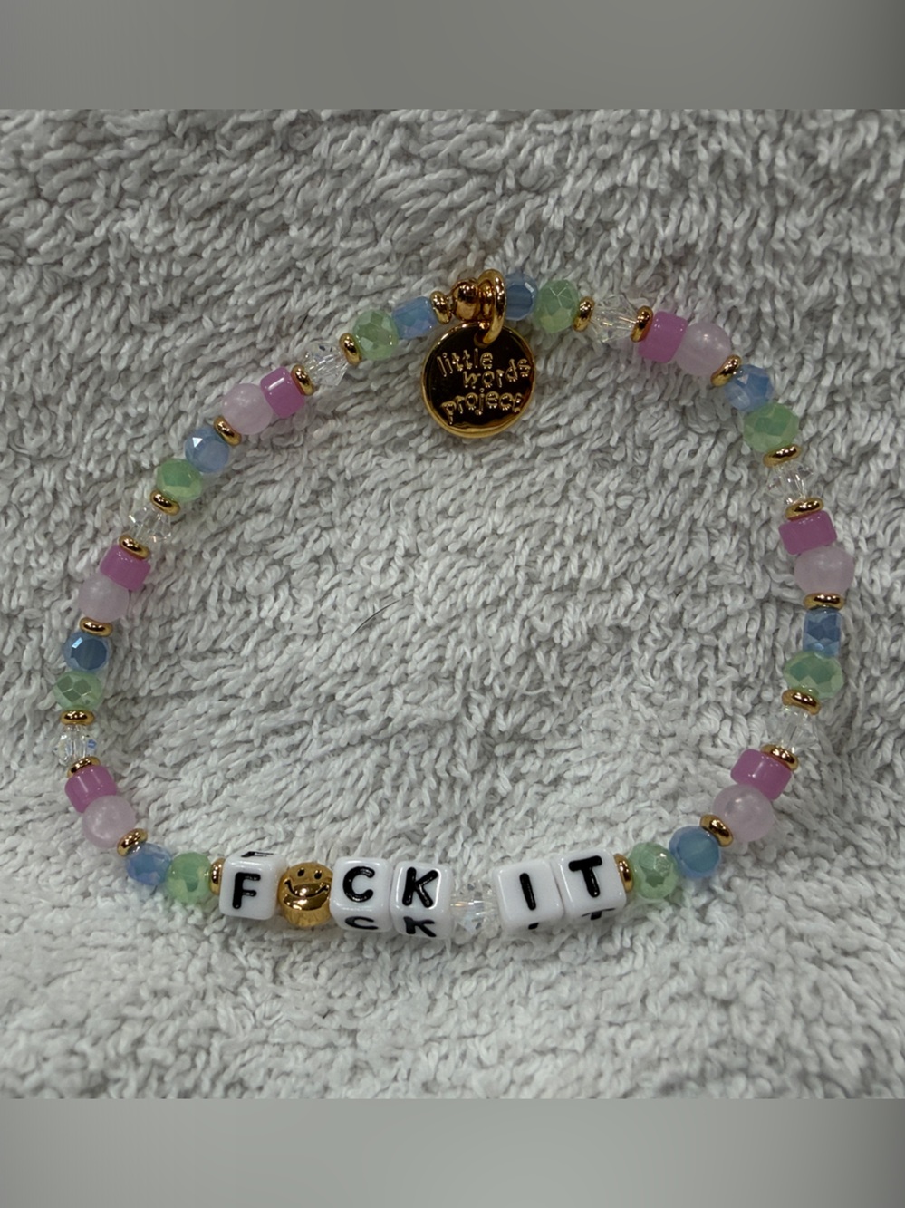 Brand new Little Words Project Multi-Bead Bracelet with Gold Smilely F😃CK IT - Picture 3 of 4